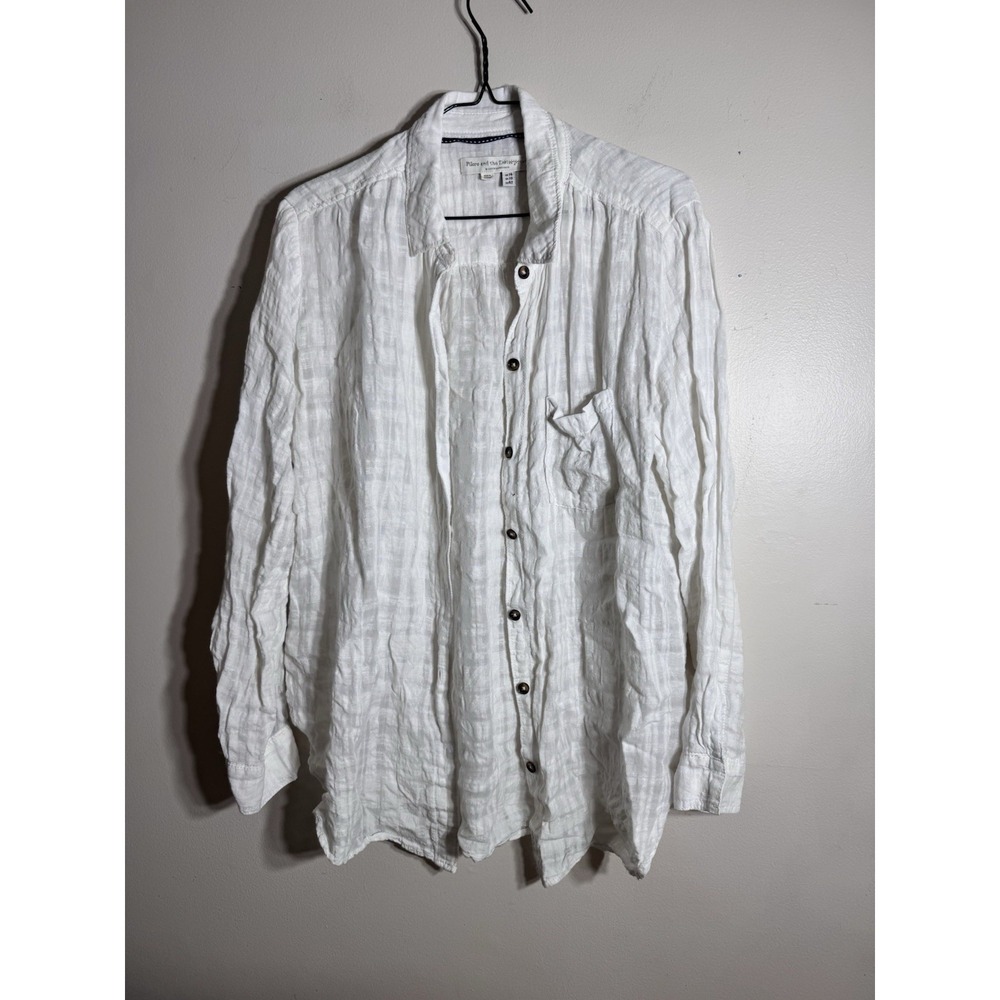 Women's Pilcro anthropologie L cotton Linen blend white button up Shirt Size 10